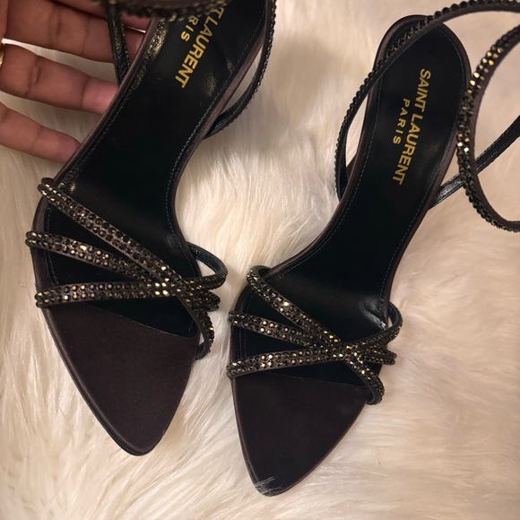 YSL Ava Sandals in Crepe Satin with Rhinestones - Picture 8 of 17